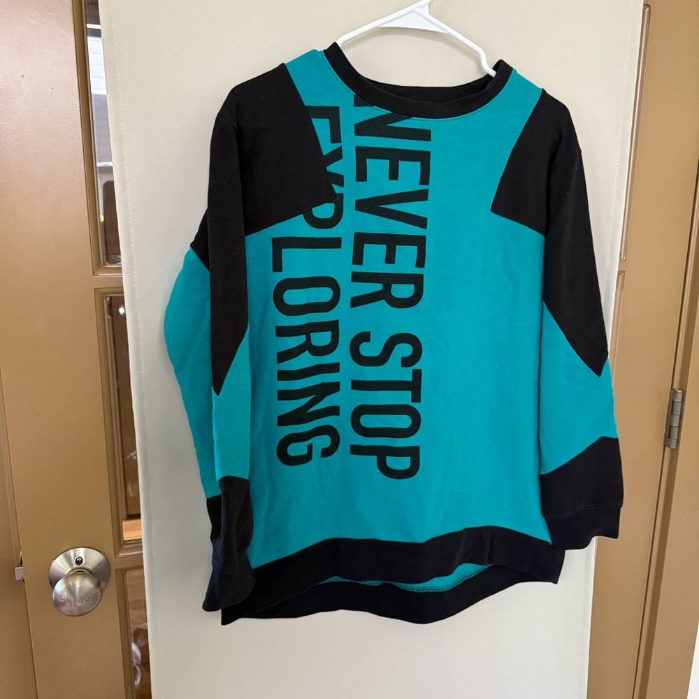 The North Face Womens Medium Teal Green Black Never Stop Exploring Pullover